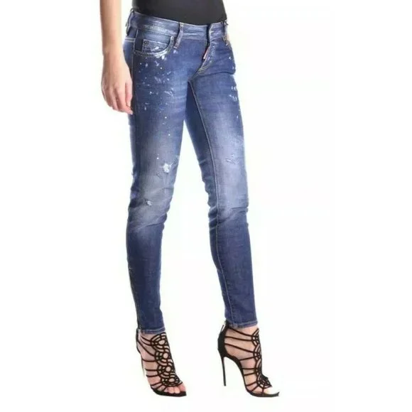 Dsquared2 Women's Super Slim Jean Blue Paint Splatter Distressed